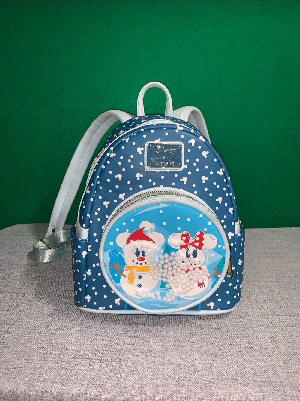Loungefly Navy Blue Mini Backpack with Snowman and Minnie Front Pouch